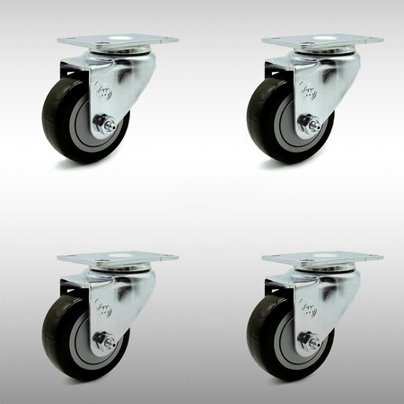 Service Caster 3.5 Inch SS Black Polyurethane Wheel Swivel Top Plate Caster Set SCC-SS20S3514-PPUB-BLK-4